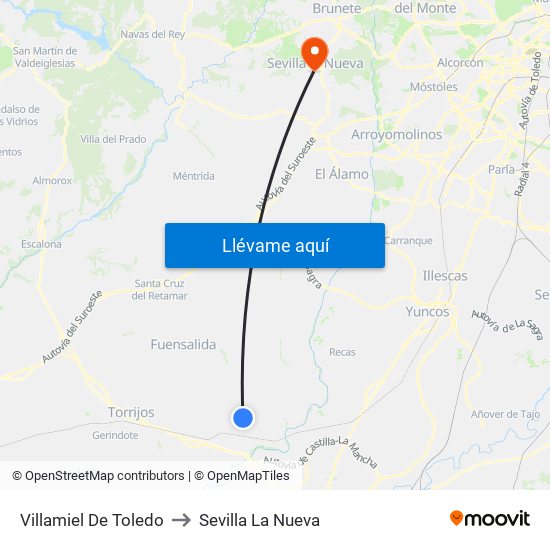 Villamiel De Toledo to Sevilla La Nueva map