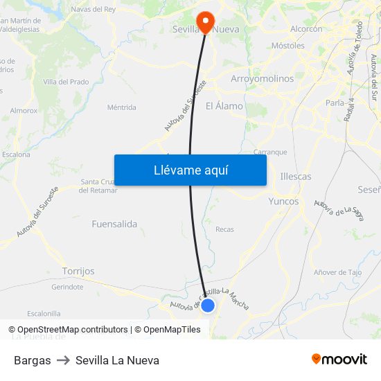 Bargas to Sevilla La Nueva map