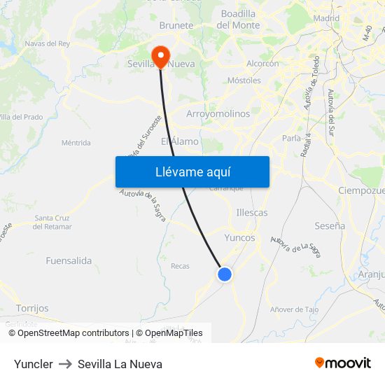 Yuncler to Sevilla La Nueva map