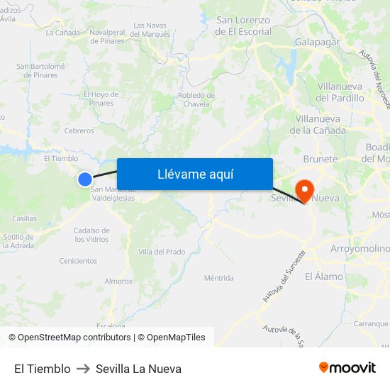 El Tiemblo to Sevilla La Nueva map