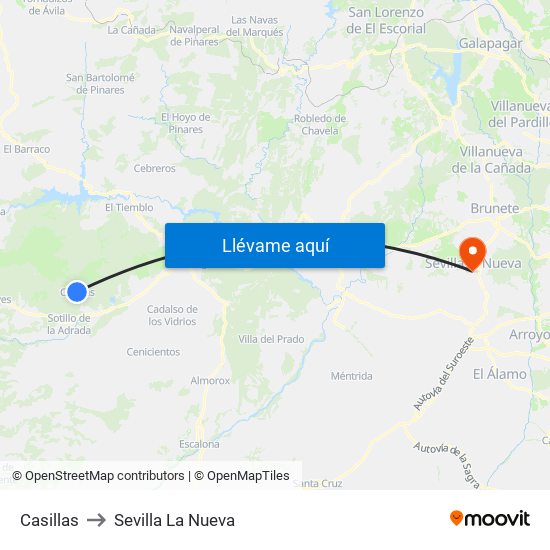 Casillas to Sevilla La Nueva map