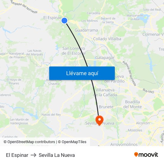 El Espinar to Sevilla La Nueva map