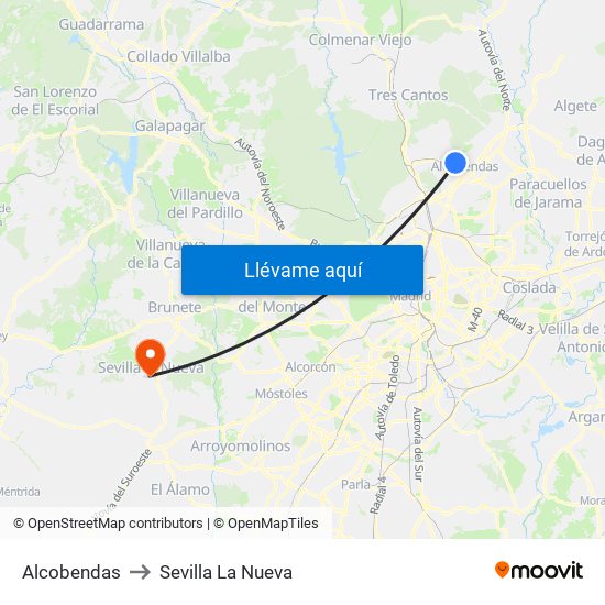 Alcobendas to Sevilla La Nueva map