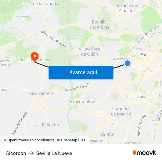 Alcorcón to Sevilla La Nueva map