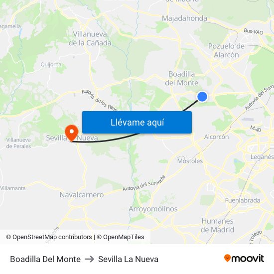 Boadilla Del Monte to Sevilla La Nueva map