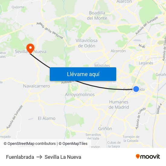 Fuenlabrada to Sevilla La Nueva map