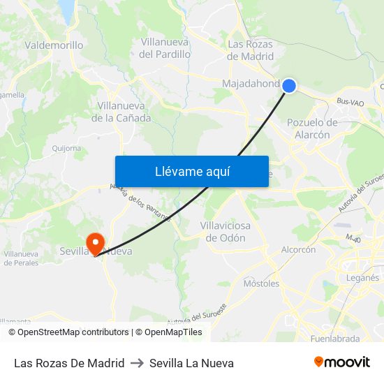 Las Rozas De Madrid to Sevilla La Nueva map