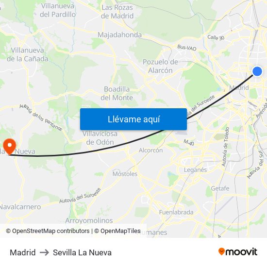 Madrid to Sevilla La Nueva map