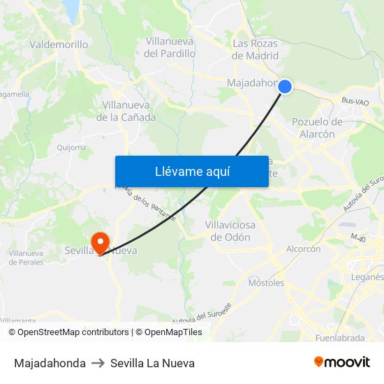 Majadahonda to Sevilla La Nueva map