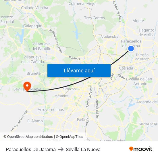 Paracuellos De Jarama to Sevilla La Nueva map