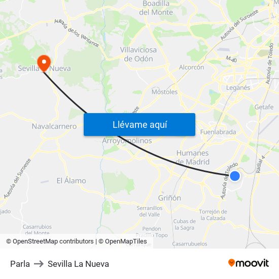 Parla to Sevilla La Nueva map