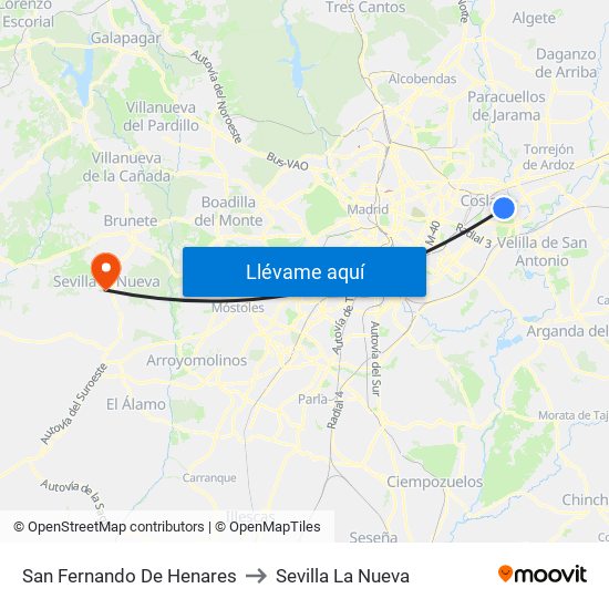 San Fernando De Henares to Sevilla La Nueva map