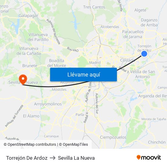 Torrejón De Ardoz to Sevilla La Nueva map