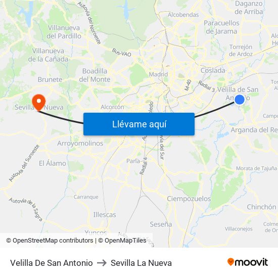 Velilla De San Antonio to Sevilla La Nueva map
