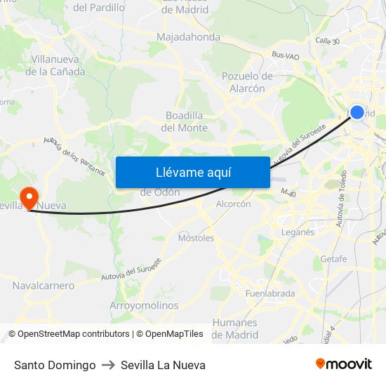Santo Domingo to Sevilla La Nueva map