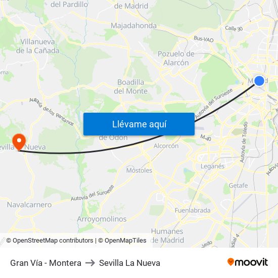 Gran Vía - Montera to Sevilla La Nueva map