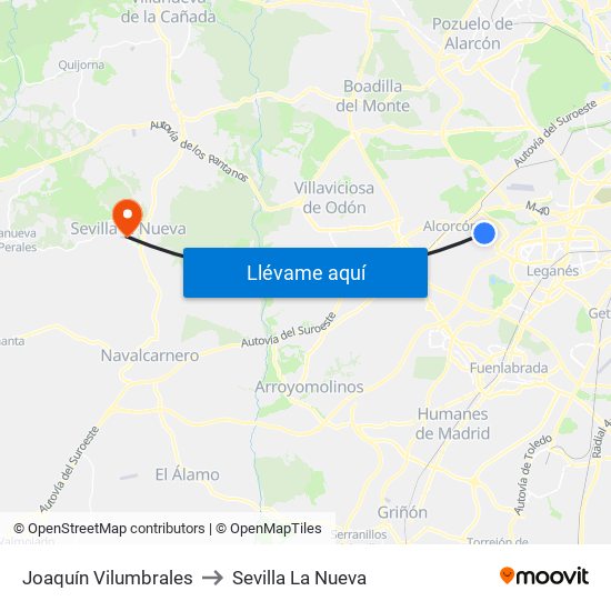 Joaquín Vilumbrales to Sevilla La Nueva map