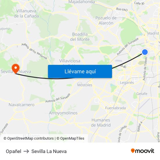 Opañel to Sevilla La Nueva map