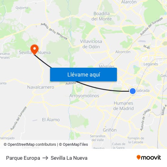 Parque Europa to Sevilla La Nueva map