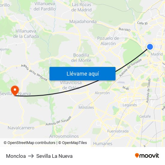 Moncloa to Sevilla La Nueva map