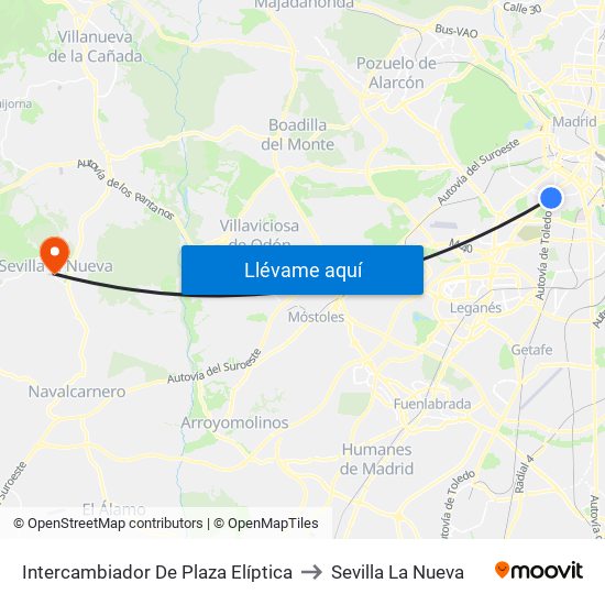 Intercambiador De Plaza Elíptica to Sevilla La Nueva map