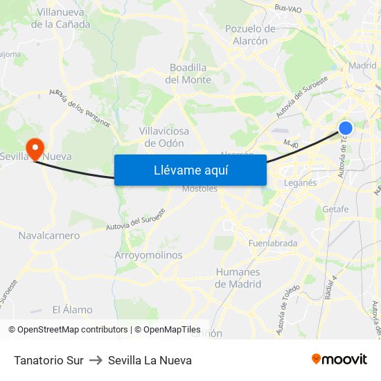 Tanatorio Sur to Sevilla La Nueva map