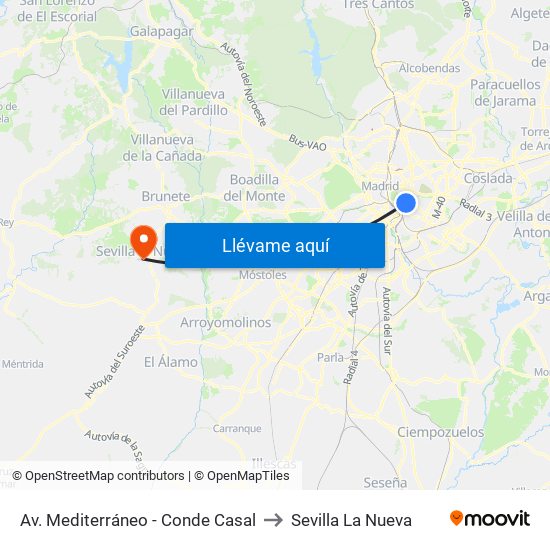 Av. Mediterráneo - Conde Casal to Sevilla La Nueva map