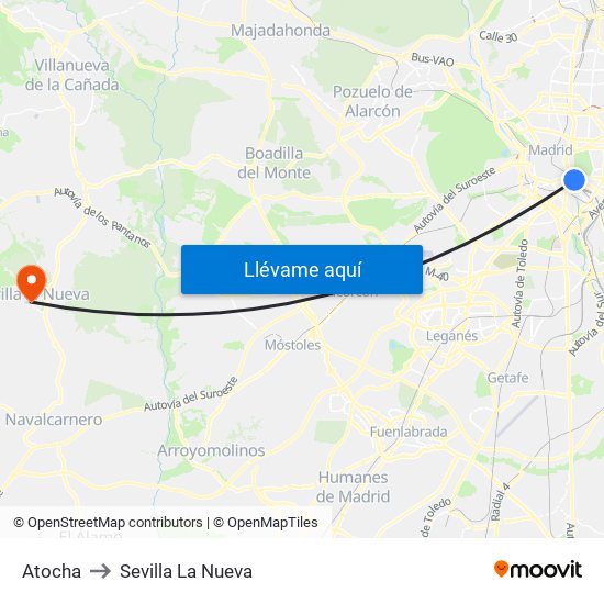 Atocha to Sevilla La Nueva map