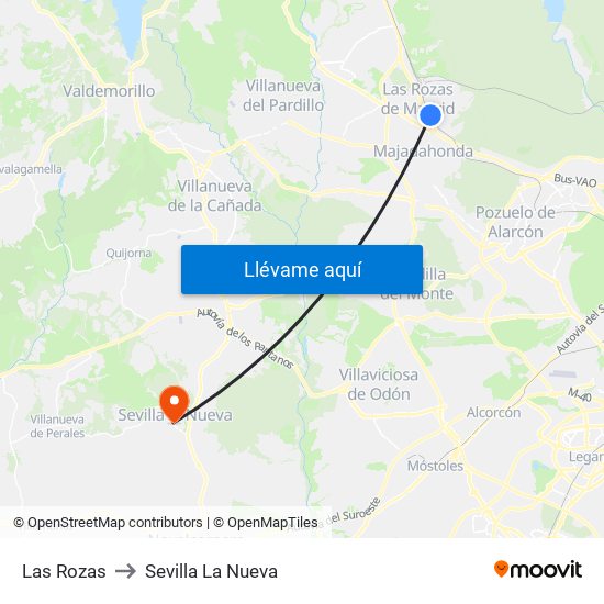 Las Rozas to Sevilla La Nueva map