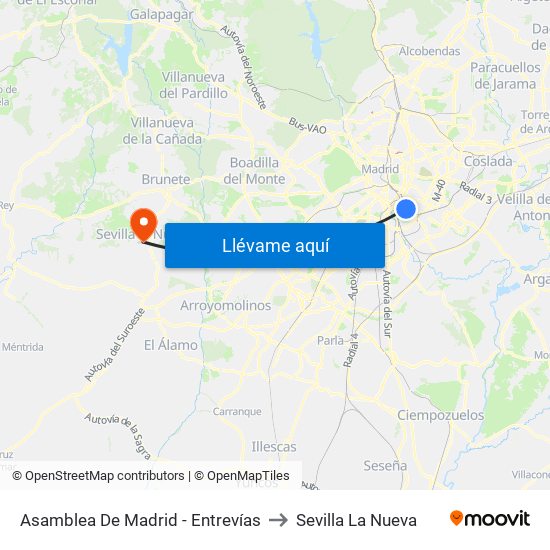 Asamblea De Madrid - Entrevías to Sevilla La Nueva map