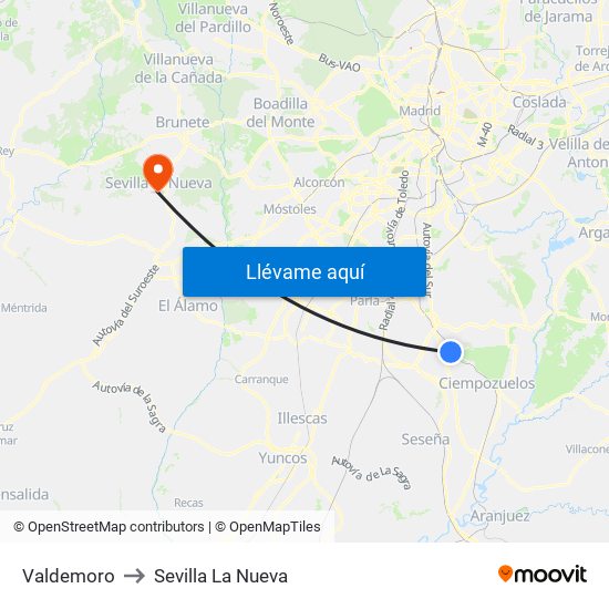 Valdemoro to Sevilla La Nueva map
