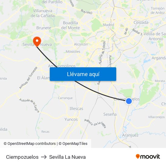 Ciempozuelos to Sevilla La Nueva map