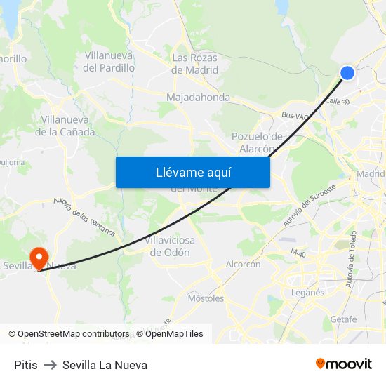 Pitis to Sevilla La Nueva map