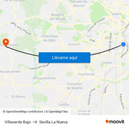 Villaverde Bajo to Sevilla La Nueva map