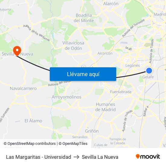 Las Margaritas - Universidad to Sevilla La Nueva map