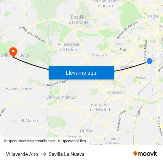 Villaverde Alto to Sevilla La Nueva map