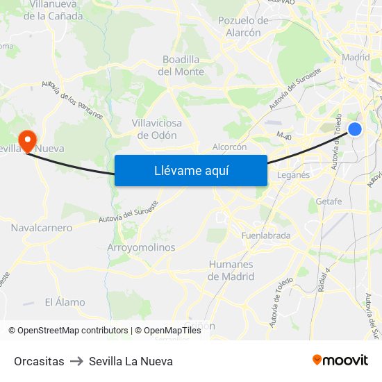 Orcasitas to Sevilla La Nueva map