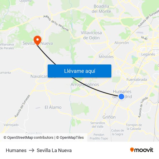 Humanes to Sevilla La Nueva map
