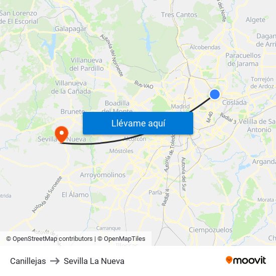 Canillejas to Sevilla La Nueva map