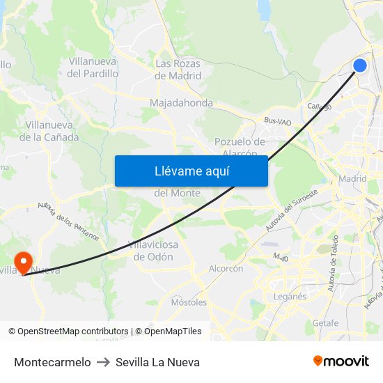 Montecarmelo to Sevilla La Nueva map