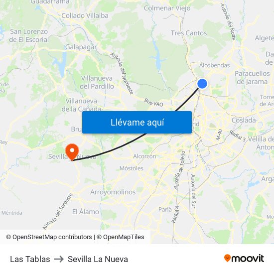 Las Tablas to Sevilla La Nueva map