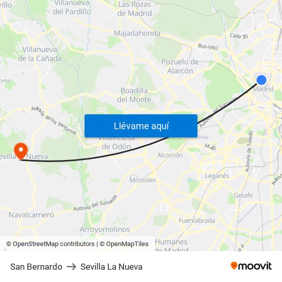 San Bernardo to Sevilla La Nueva map