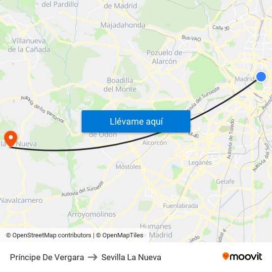 Príncipe De Vergara to Sevilla La Nueva map