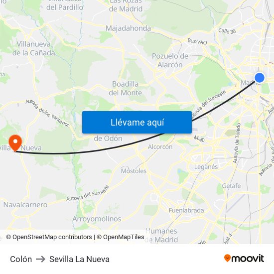 Colón to Sevilla La Nueva map