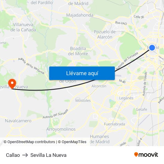 Callao to Sevilla La Nueva map