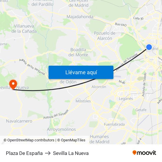 Plaza De España to Sevilla La Nueva map