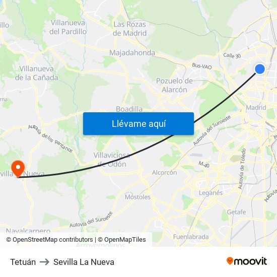 Tetuán to Sevilla La Nueva map