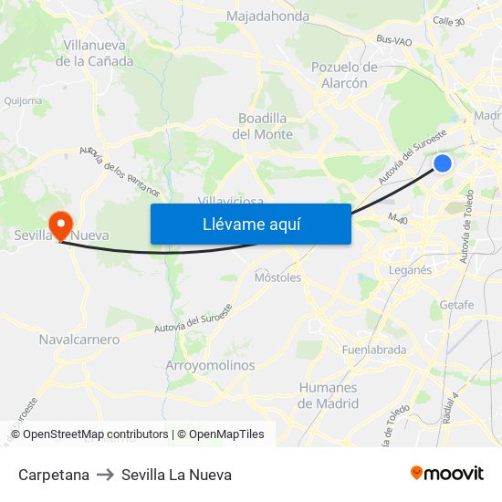 Carpetana to Sevilla La Nueva map