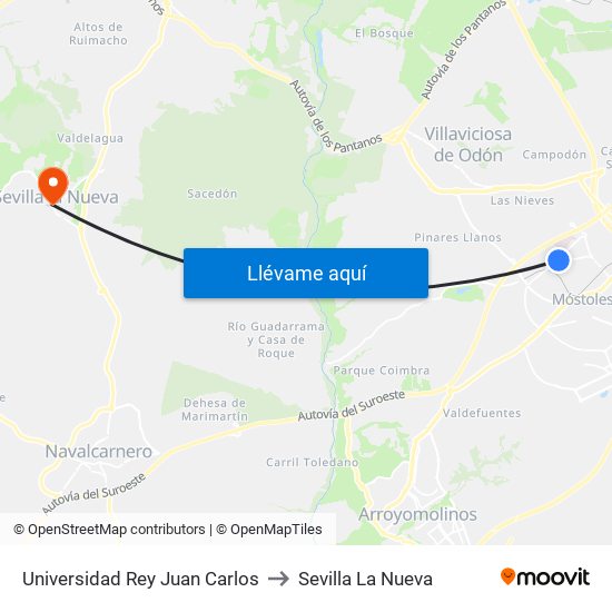 Universidad Rey Juan Carlos to Sevilla La Nueva map
