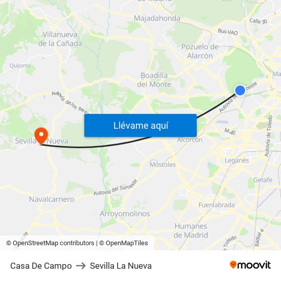 Casa De Campo to Sevilla La Nueva map